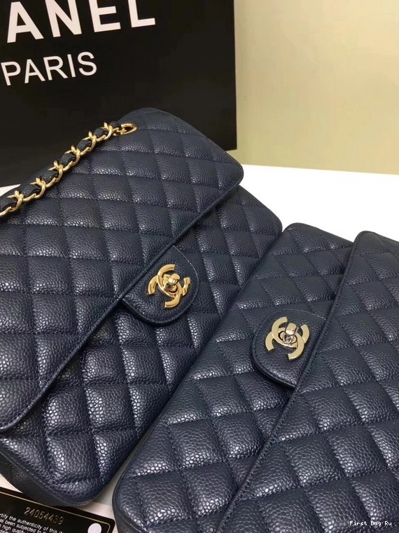 First Bag Ru 2.55 1112 CHANEL Gold Bag Flap Hardware with Calfskin royalblue Large Leather 0824
